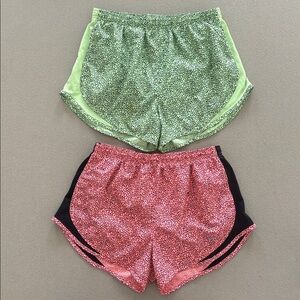 2 Nike Dri-Fit Women Tempo Running Shorts Medium Animal Crackle Print Green Pink